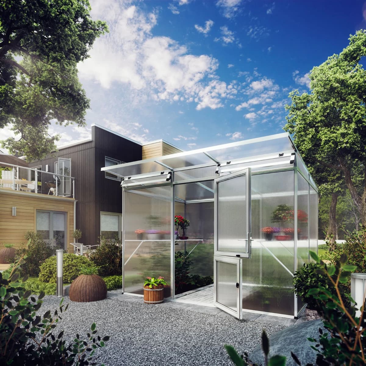 Linea II växthus mot vägg, 6,06 m², aluminium